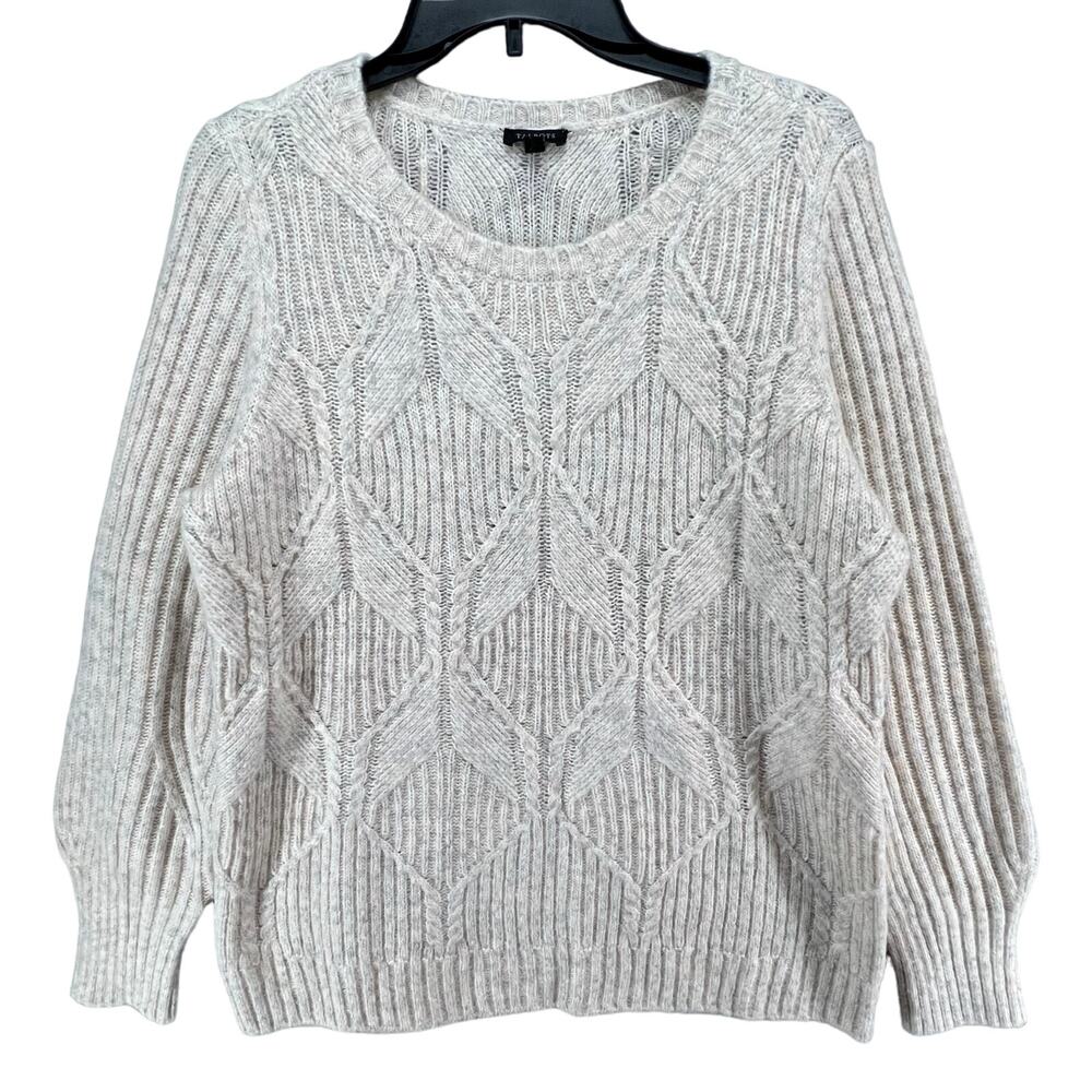 Talbots Sweater Womens XL 0X Cream Diamond 3D Knit Pullover Cottage Fisherman